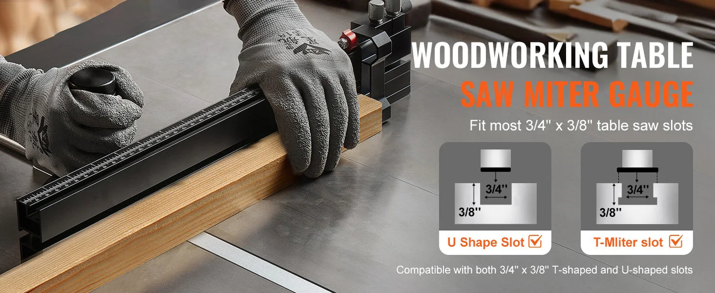 SucceBuy Precision Miter Gauge Standard Slot 3/4'' x 3/8'' Aluminum Alloy Table Saw 24/18/19-35 in Grating 15 Angle Stops DIY