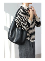 JAZZQ Soft Cowhide Leather Hobo Tote | Hand-Woven Detail