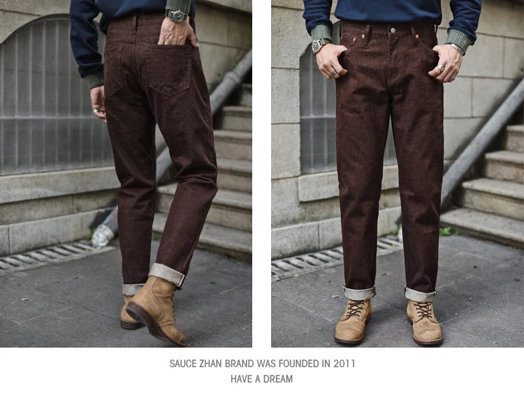 SauceZhan Brown Selvedge Denim Tapered Jeans – 13.8 oz