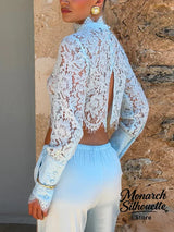 Lace Top Pants 2 Piece Set Women Chic Solid Half High Collar Cropped Back Split Long Pant Suit 2026 Lady Daily Street Outfit New