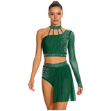 Women's 2-Piece Rhinestone Dance Crop Top & Shorts Set