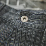 Maden Retro 12.8oz Grey Striped Jeans Straight Fit Zip Fly with Pockets Versatile Herringbone Trousers for Men's Spring and Fall