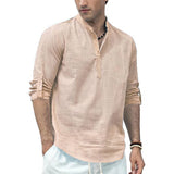 Men's Cotton Linen Long Sleeve Polo Shirt