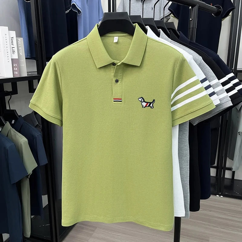Men's Striped Polo Shirt – Embroidered Elegance