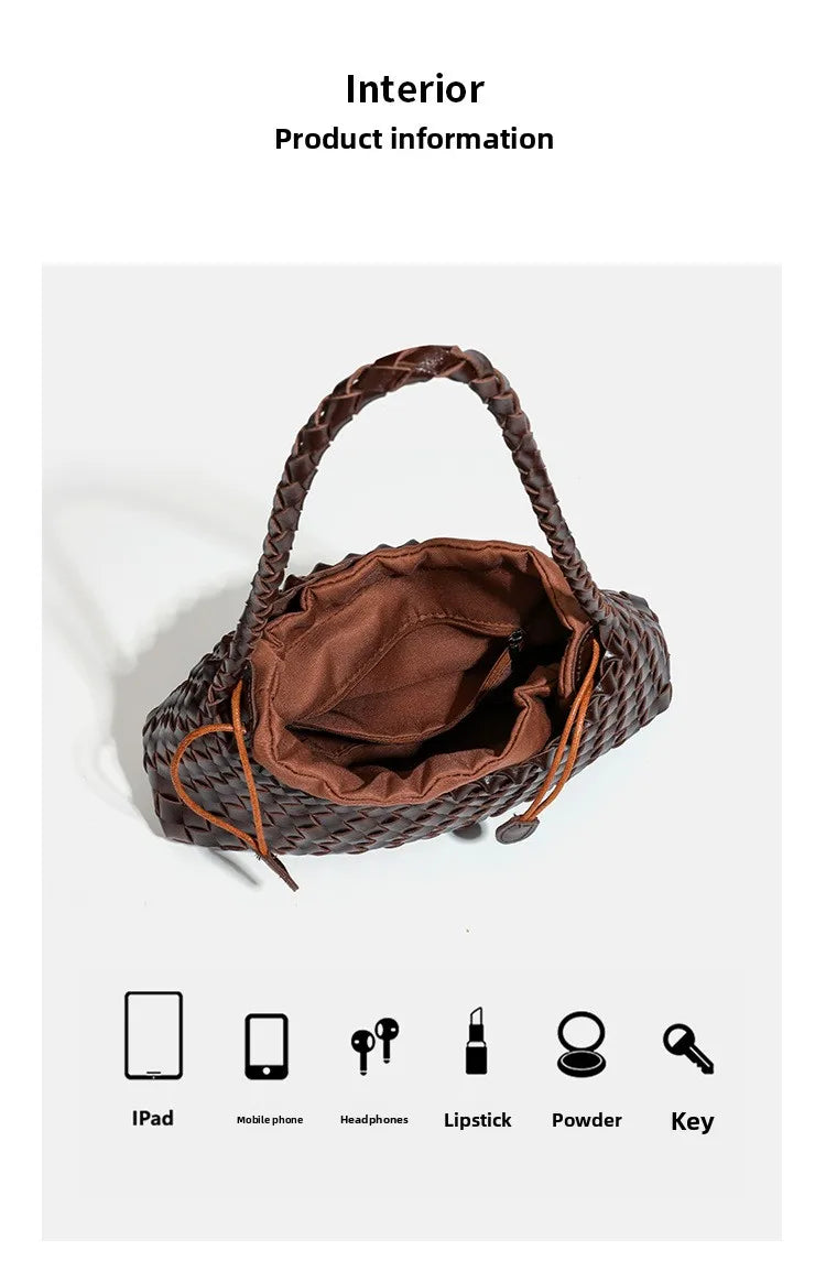 High End Fashion Handbag Messenger Bag with Large Inner Pocket, Popular Pure Hand Woven Bag for Women Tote Shoulder Underarm Bag