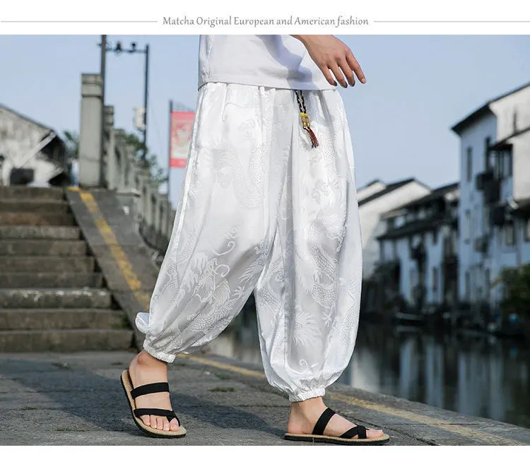 Men’s Ice Silk Dragon Jacquard Bloomers