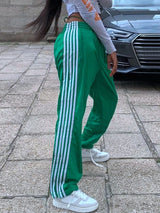 Women's Striped Drawstring Straight-Leg Pants
