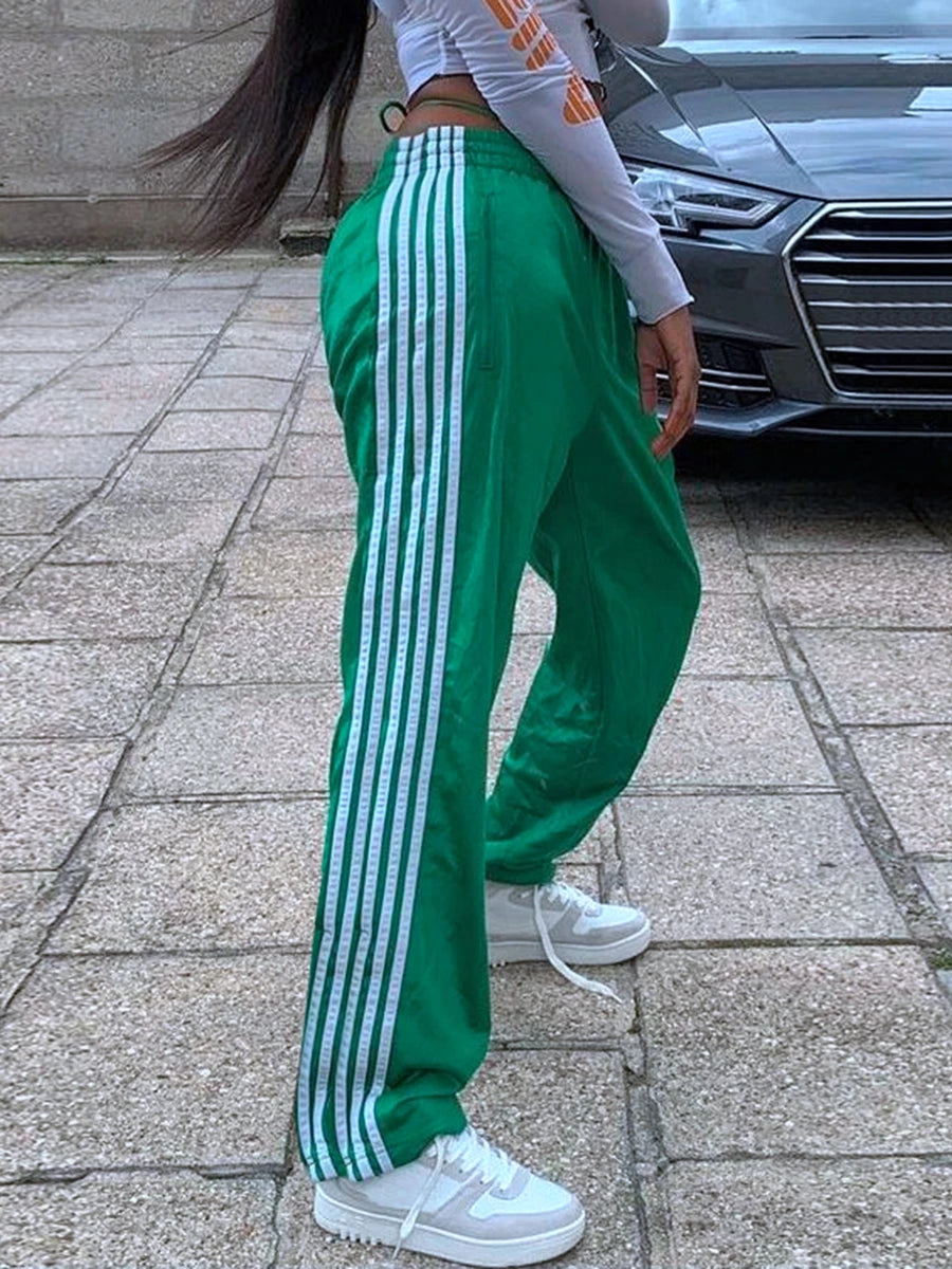 Women's Striped Drawstring Straight-Leg Pants