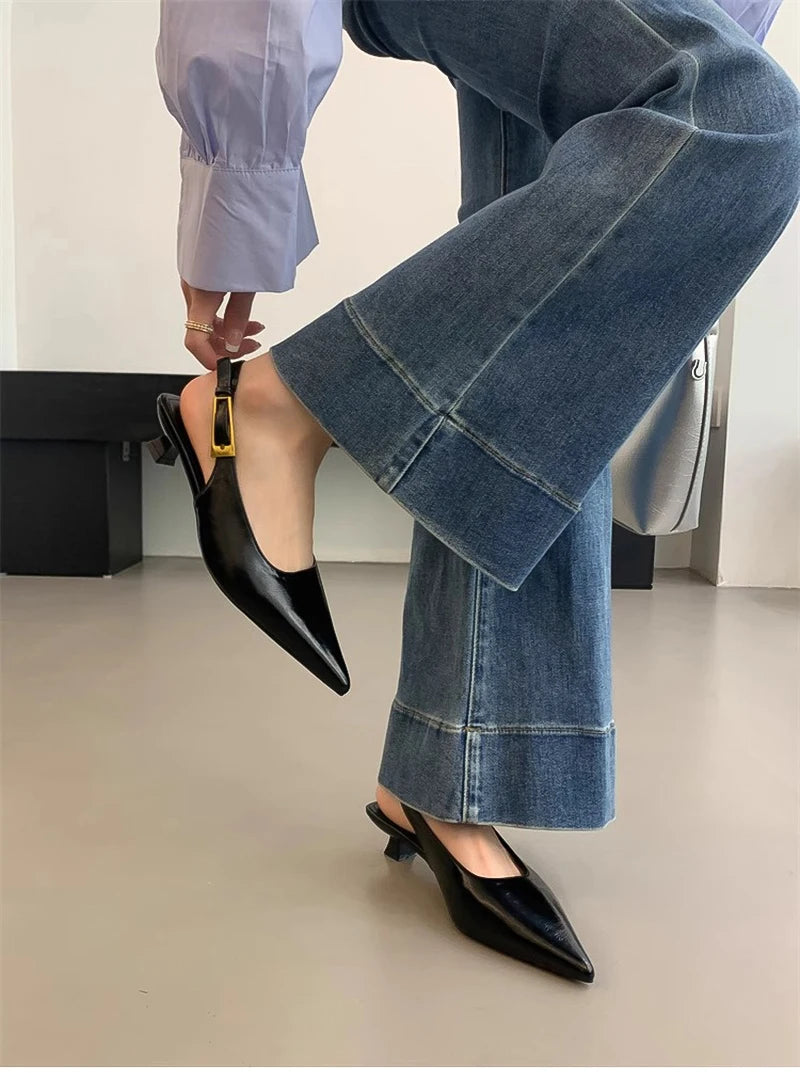 Summer Pointed Toe Women Sandals Fashion Singbacks Mules Shoes Ladies Elegant Low Heel Stripper Party Sandalias