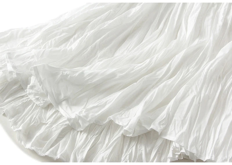 Women's Pleated Maxi Skirt – Elegant A-Line Beach Style