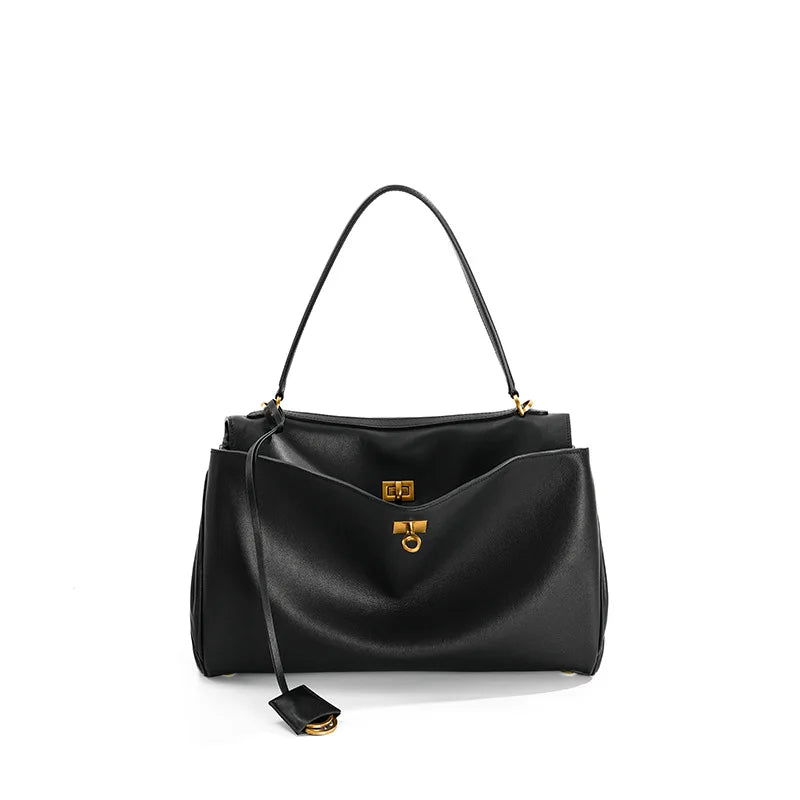 Large Capacity Women's Leather Handbag High-End Single Shoulder Crossbody Tote for Commuting