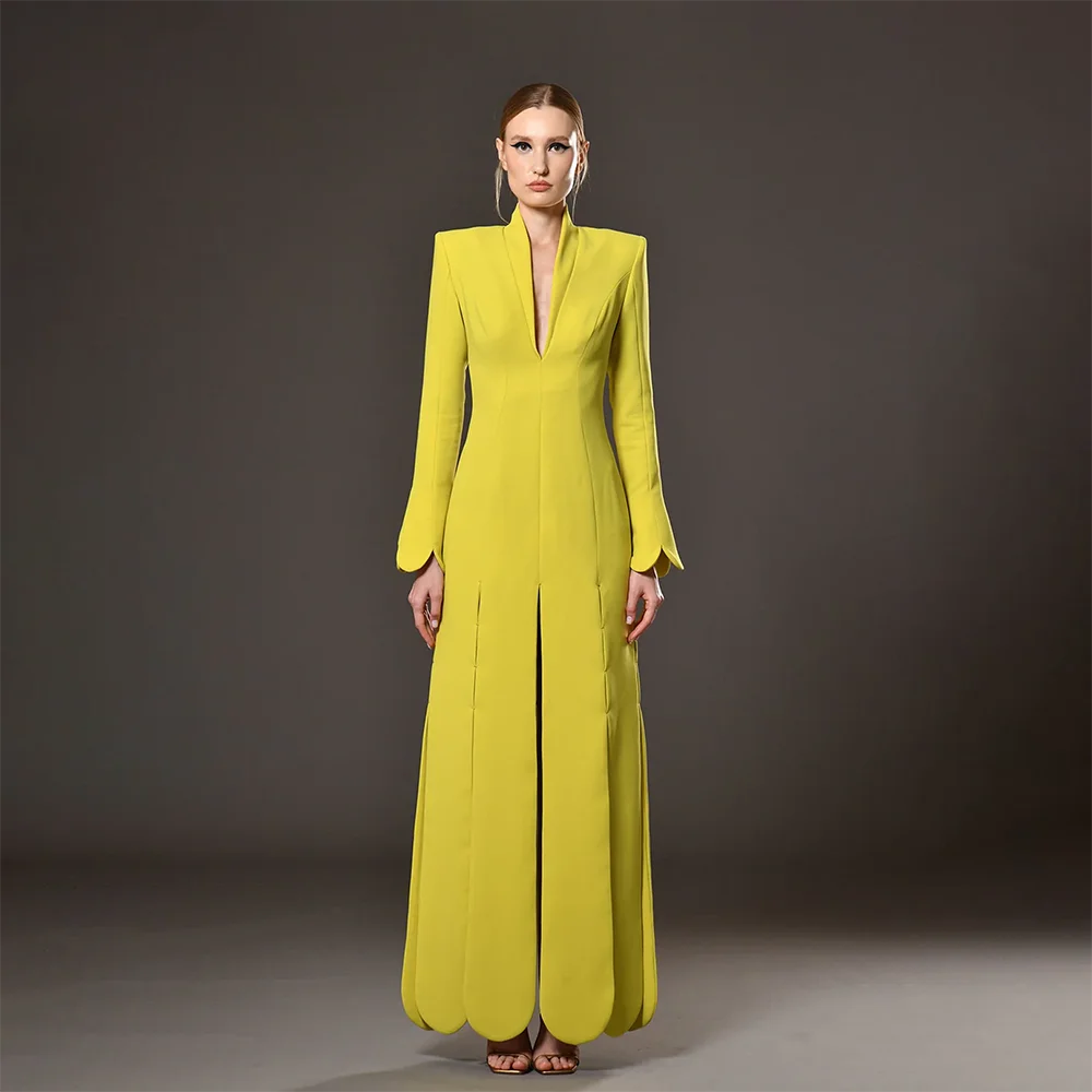 Elegant V-Neck Long Sleeve A-Line Evening Gown