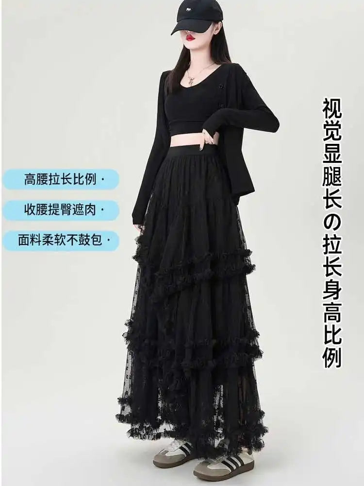 Gothic Lace Trumpet Skirt – Fairycore & Punk Streetwear