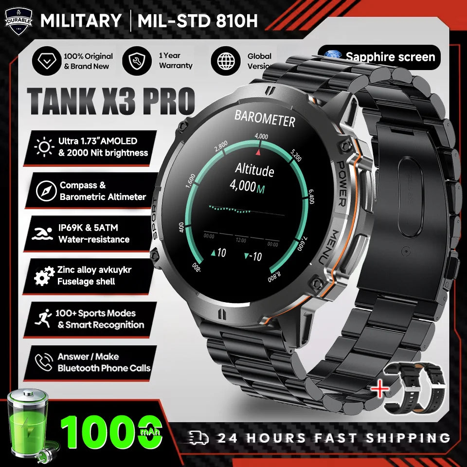 2026 Military Tank X3 Smart Watch | 1000mAh | AMOLED