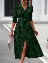 Elegant Print Belted Midi Dress