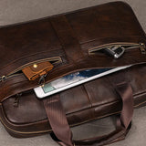 Luufan Genuine Leather Men's Business Handbag 15" Laptop Briefcase Bag Male A4 Document Shoulder Message Computer Bag Work Tote