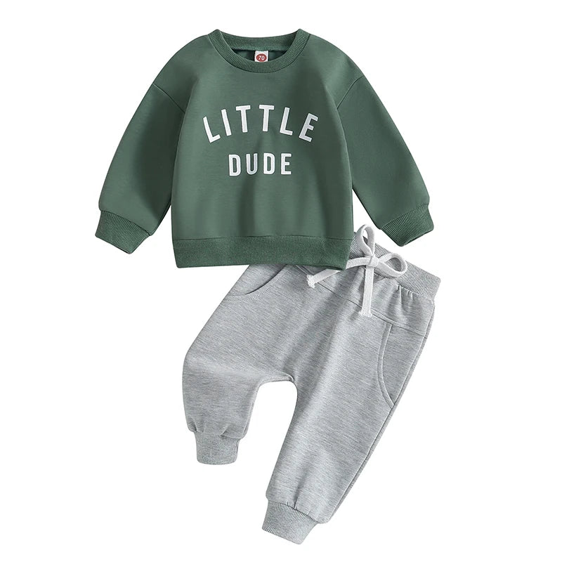 Toddler Boy "Little Dude" 2-Piece Fall/Winter Outfit | Long Sleeve Sweatshirt & Pants Set