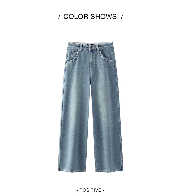 Women's High-Waist Fleece-Lined Wide-Leg Jeans