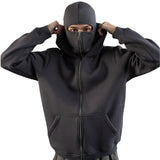 Customized Double-hooded Zipper Hoodies Men Personality Printed Long Sleeve Zip Up Sweatshirts Women Ninja Mask Pullovers Jacket