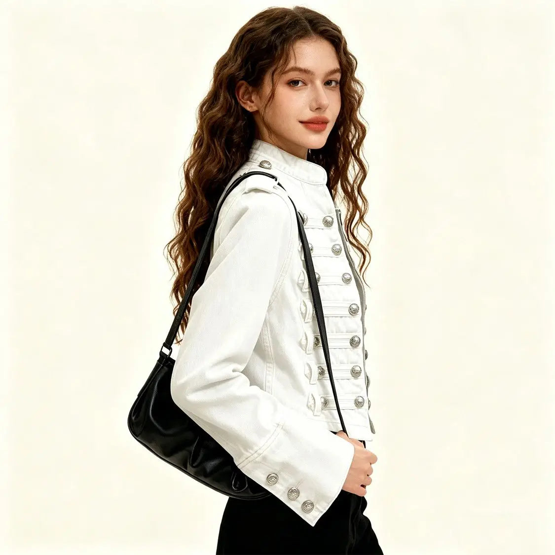 Women's American Retro Denim Military Inspired Cropped Jacket Long Sleeve Stand Collar Casual Y2k Motorcycle Coat