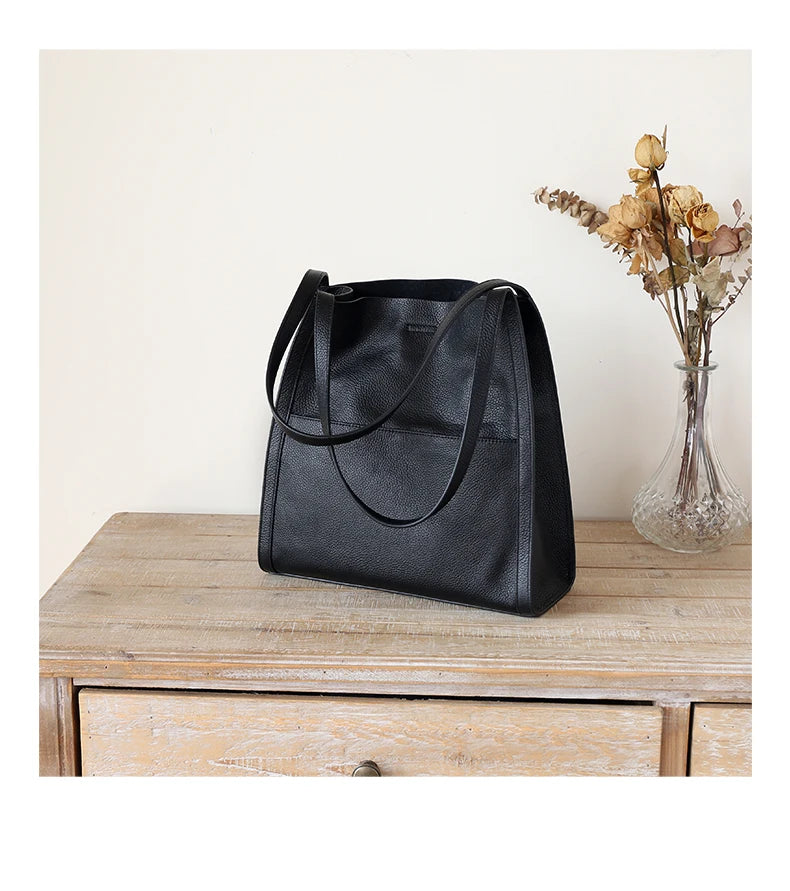 2025 New Women Bag Female Luxury Fashion Shoulder Bags Lady Soft 100% Cowhide Genuine Leather Niche Design Tote Bucket Handbag