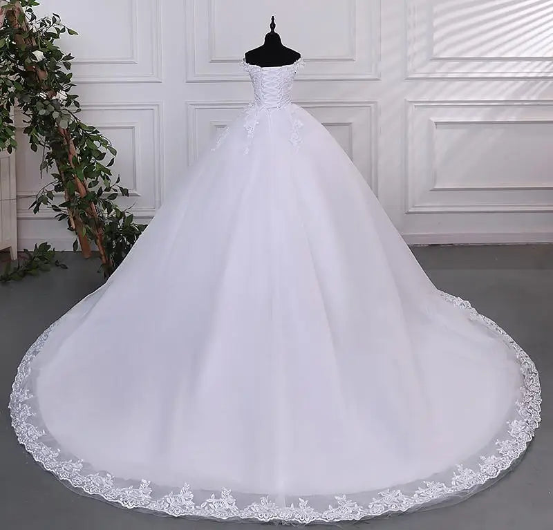 Pure White Wedding Dresses Elegant Boat Neck Ball Gown Simple Vestido De Noiva Plus Size Robe De Mariee