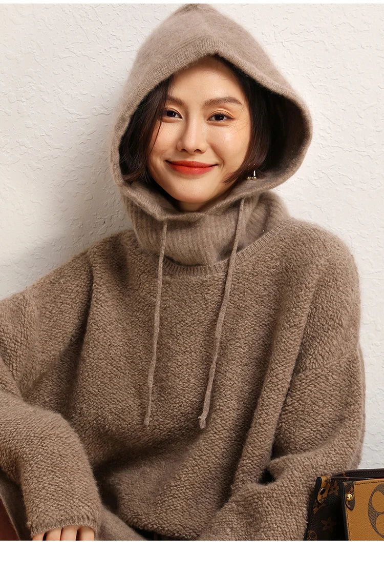 Women's Pure Cashmere Knit Beanie & Scarf Hat