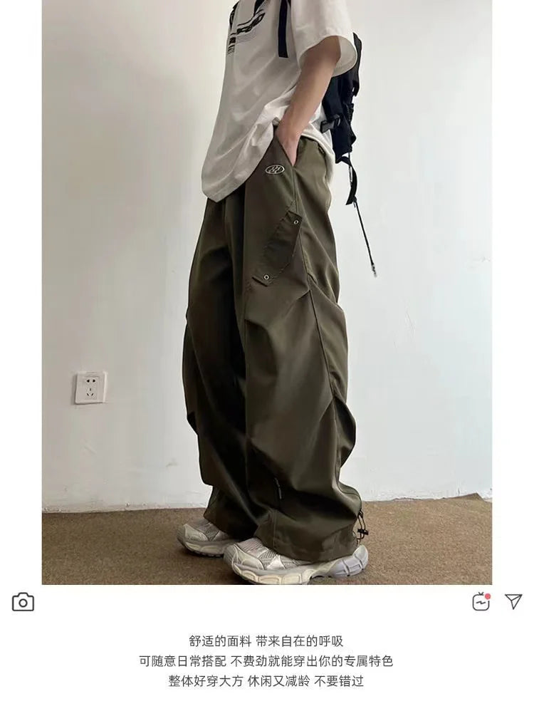 Techwear Parachute Cargo Pants - Men's Hip Hop Wide Leg Streetwear