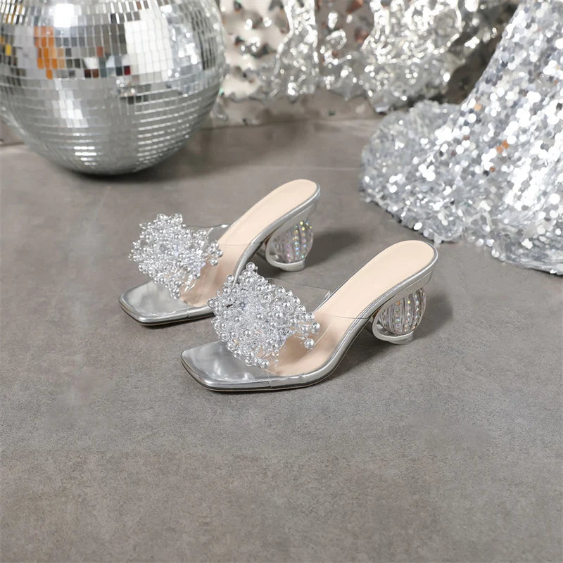 Women’s Clear Crystal Ball Heel Slide Sandals