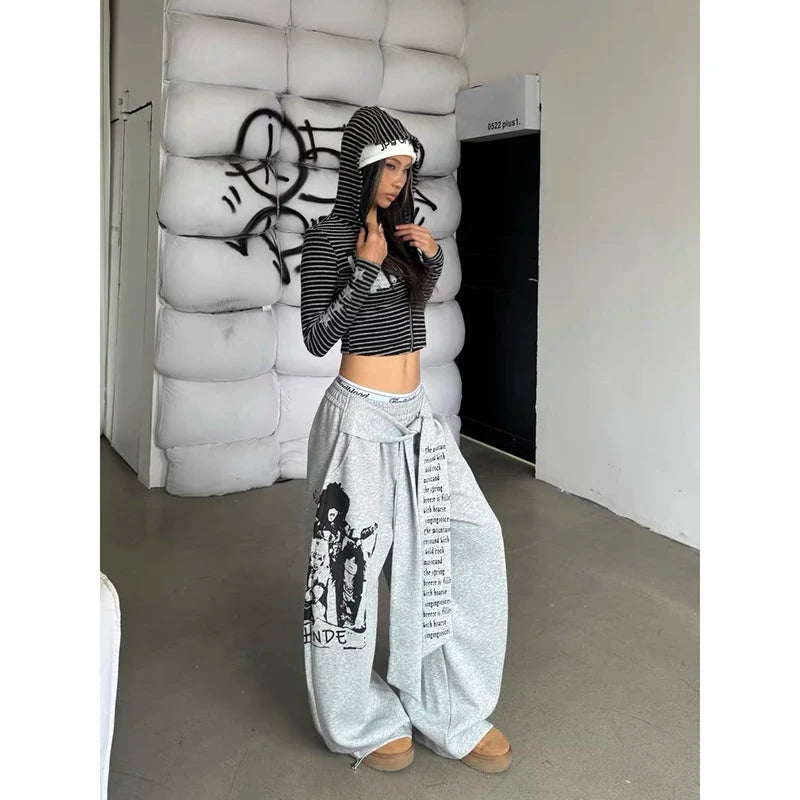 Women's Y2K Wide-Leg Letter Print Pants