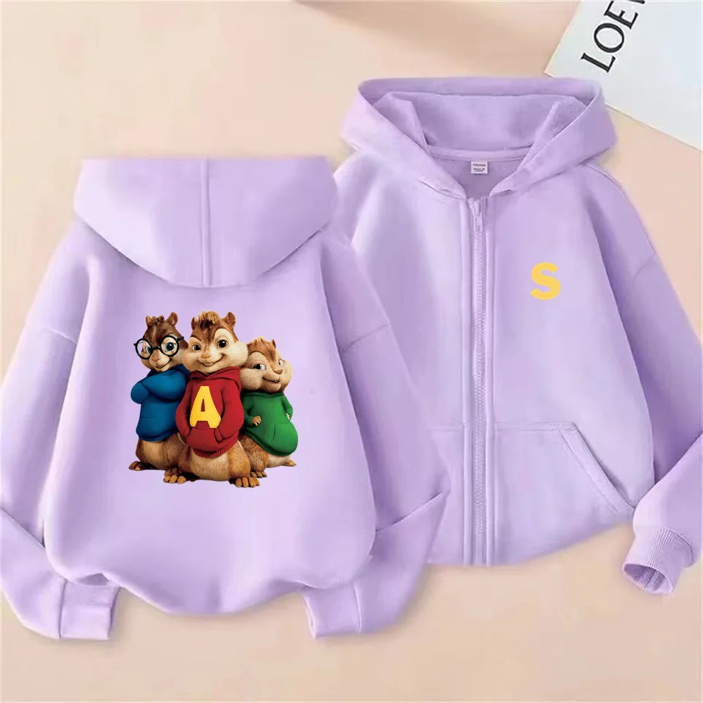 Kids’ Purple Cartoon Zip-Up Hoodie