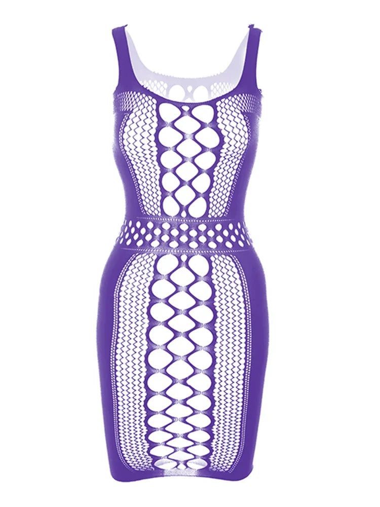 Women's Hollow-Out Mesh Bodycon Mini Dress