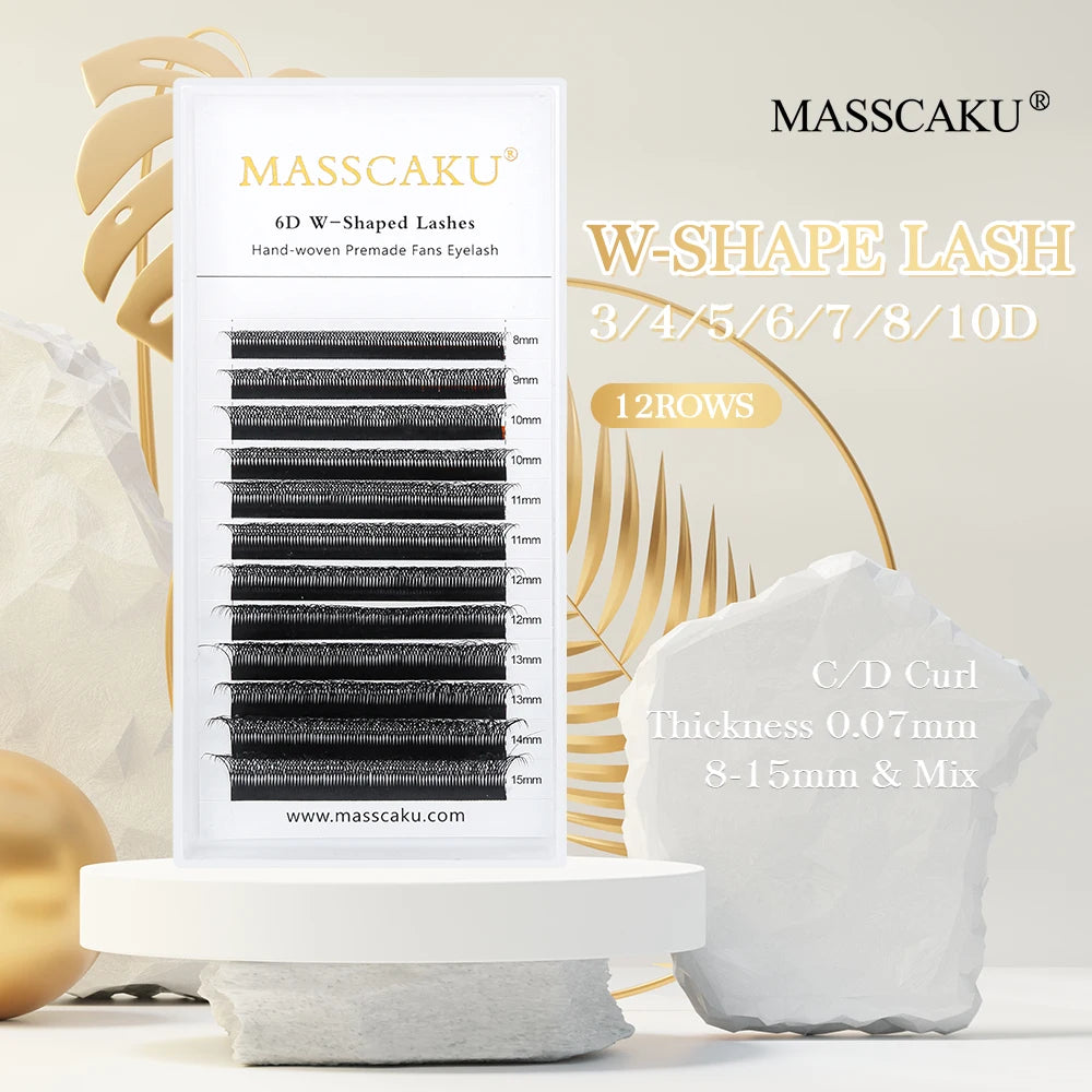 MASSCAKU 10cases/lot Lashes 8D W Shape Volume 12Rows Eyelash Extensions Volume Premade Fans Eyelash Super Soft Full Dense Lashes