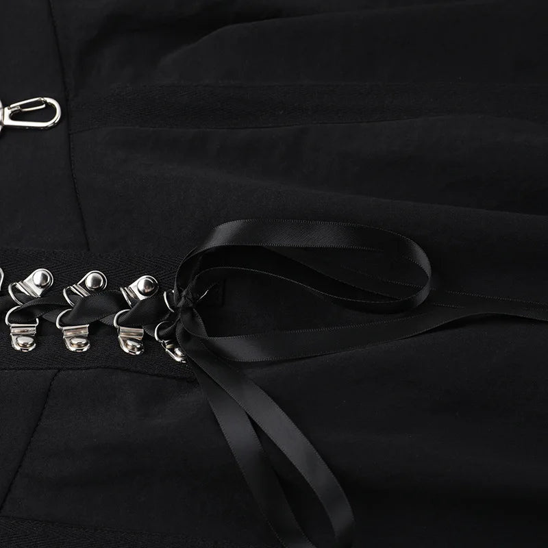 Gothic High-Waist A-Line Midi Skirt | Harajuku Grunge Y2K