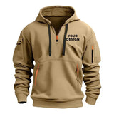 European New Men's Sports Zipper Arm Pocket Loose Casual Sweatshirt Customize Your Logo Dropped Shoulder Hooded Jacket Pullover