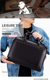 Men's leather handbag, top layer cowhide briefcase, leather laptop bag, diagonal cross office bag