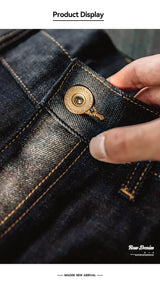 Maden Vintage 13.5OZ Selvedge Raw Denim Jeans Cotton Straight Denim Pants Men's Heavyweight Blue Zip Fly with Pockets Trousers