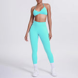 Women 2pcs Patchwork Sport Yoga Suit Training Sleeveless Sport Gym Tops Tummy Control Slimming Booty Leggings Yoga Suit Sports
