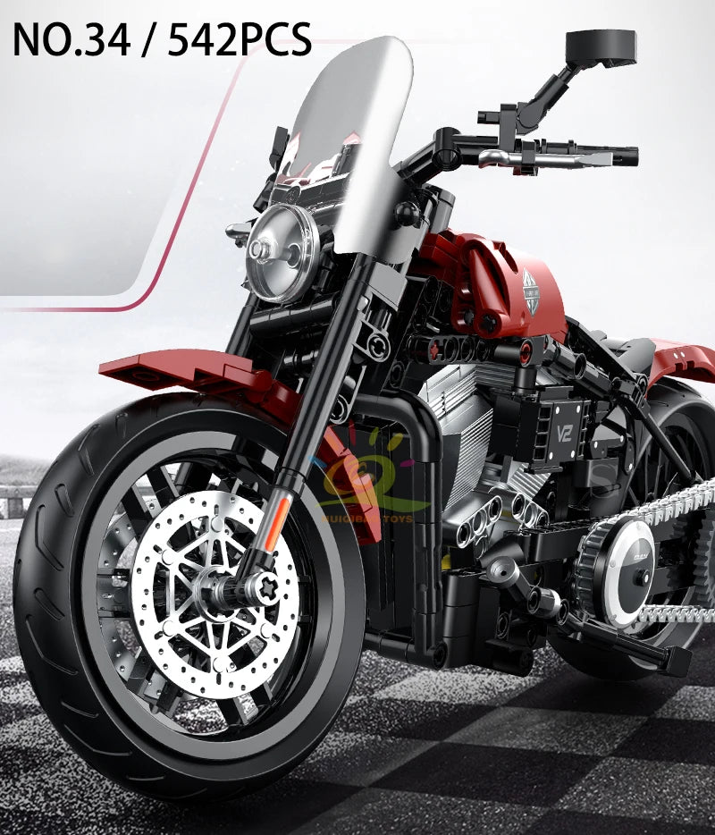 HUIQIBAO 1:8 Classic Motorbike Building Blocks High-tech Model Moto City Racer Bricks Toy for Kid Boy Children Adult MOC Car Set
