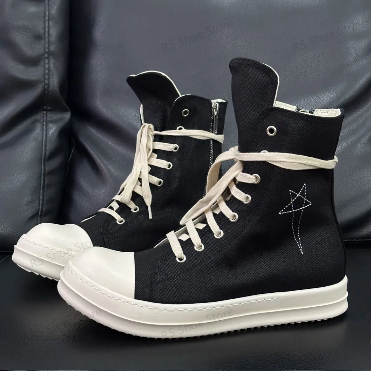 Ro Classic Design Black Canvas Boot High Top Shoe Men Casual Shoes Luxury Zipper Women Sneaker s Ankle Boots Sneakers
