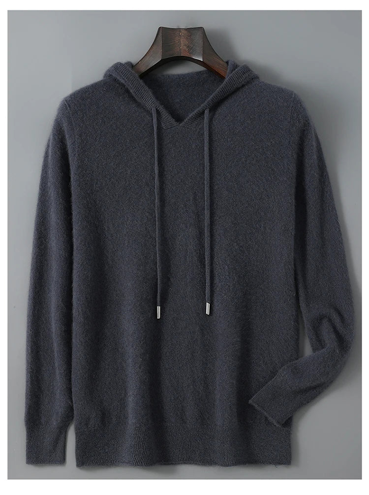 DjzDsm Autumn Winter Men's Sweater 100% Merino Wool Thick Hooded Pullover Soft Knitwear Casual Comfort Wool Clothing Tops