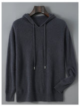 DjzDsm Autumn Winter Men's Sweater 100% Merino Wool Thick Hooded Pullover Soft Knitwear Casual Comfort Wool Clothing Tops