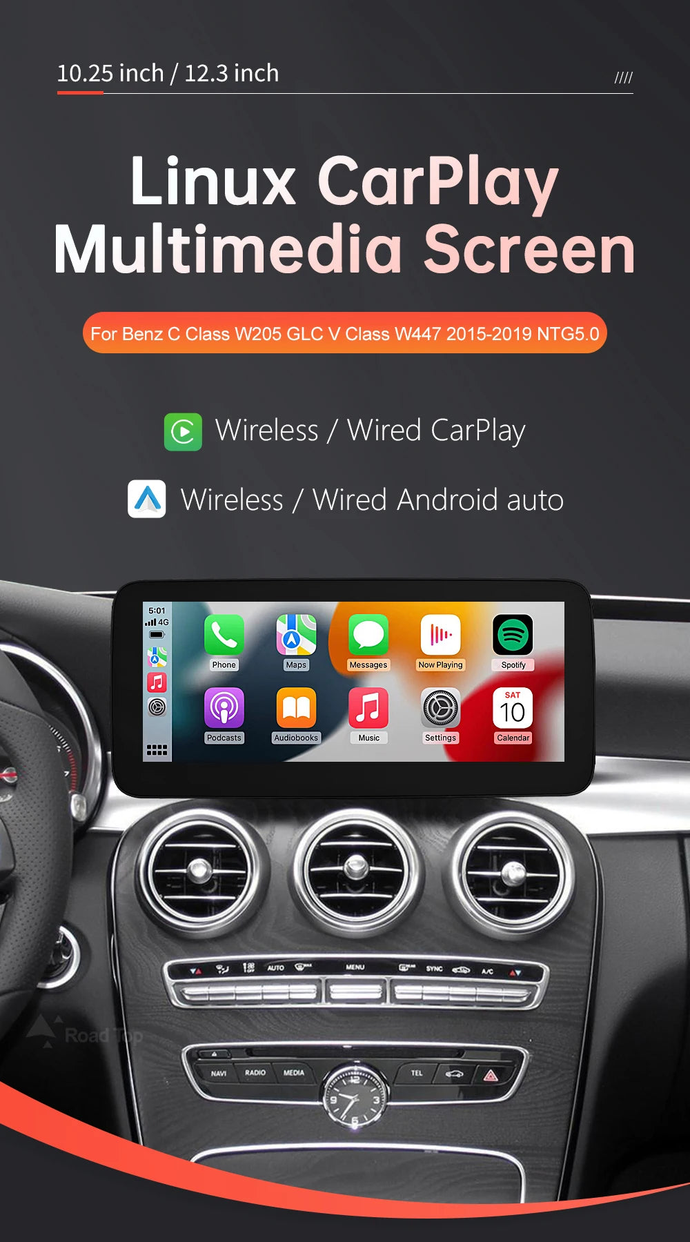 Mercedes-Benz NTG5.0 Wireless CarPlay & Android Auto Screen