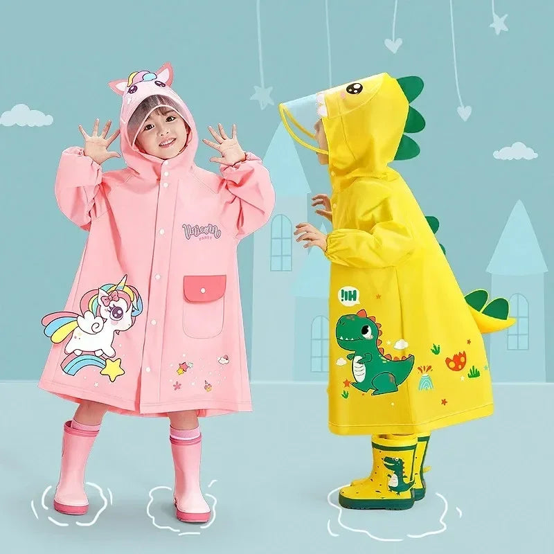 Kids' Whimsical Waterproof Raincoat with Backpack Space