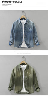 2025 Autumn New Letter-embroidered Vintage Washed Long Sleeve Denim Shirt for Men Clothing Cotton Versatile Streetwear CM7738