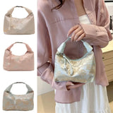 Luxury Embroidery Shoulder Bag Nylon Texture Small Armpit Bag Pearl Pendant Bucket Handbag Women Girl