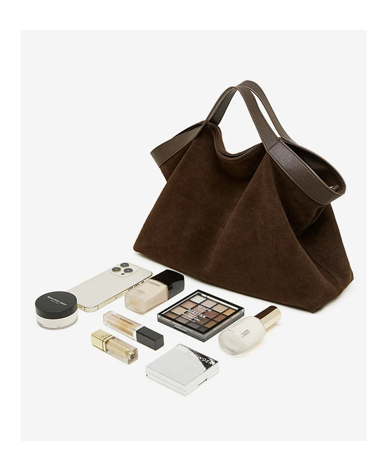 BURMINSA Genuine Suede Leather Hobo Bags Women Vintage Designer Large Shoulder Crossbody Tote Slouchy Soft Office Work Handbags