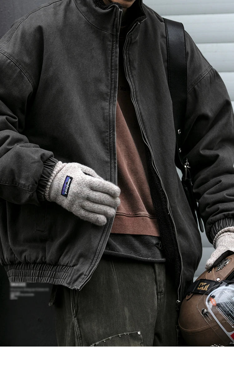 Japanese Vintage Polar Fleece Jacket Men Winter High Quality Thick Jacket Korean Streetwear Loose Couple Trendy Warm Coat Male
