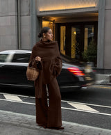Hirsionsan Soft Elegant Vintage Women Suits 3 Pieces Female Sets O Neck Sweater & Wild Leg Pants with Scarf Knitted TrackSuit