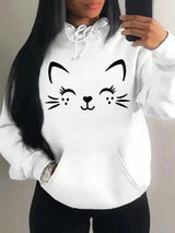 Women's Playful Cat Graphic Fleece Hoodie